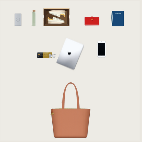 Items such as power bank, water bottle, shoes that fit into Bag 3.0